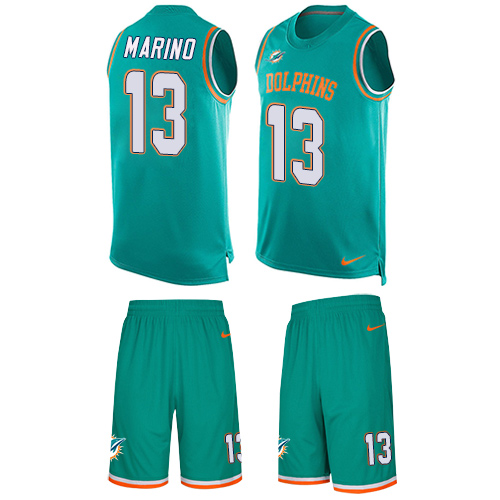 Men's Limited Dan Marino Nike Jersey Aqua Green - #13 Tank Top Suit NFL Miami Dolphins